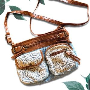 Boho Chambray Crochet Lace Crossbody Bag